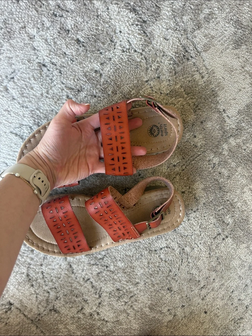 Easy Spirit Orange Brown Laser-Cut Wedge Sandals